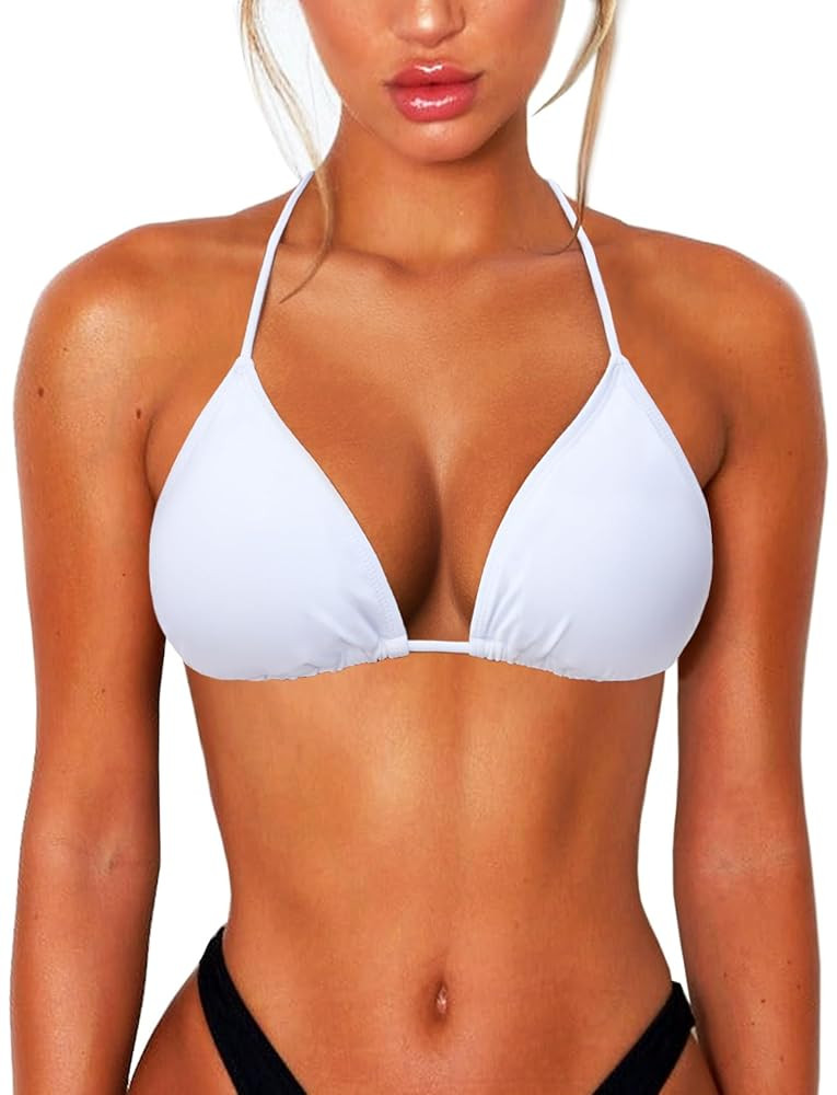String Bikini Tops for Women Bathing Suit Swim Tops Sexy Triangle Bikini Top Black | Amazon (US)