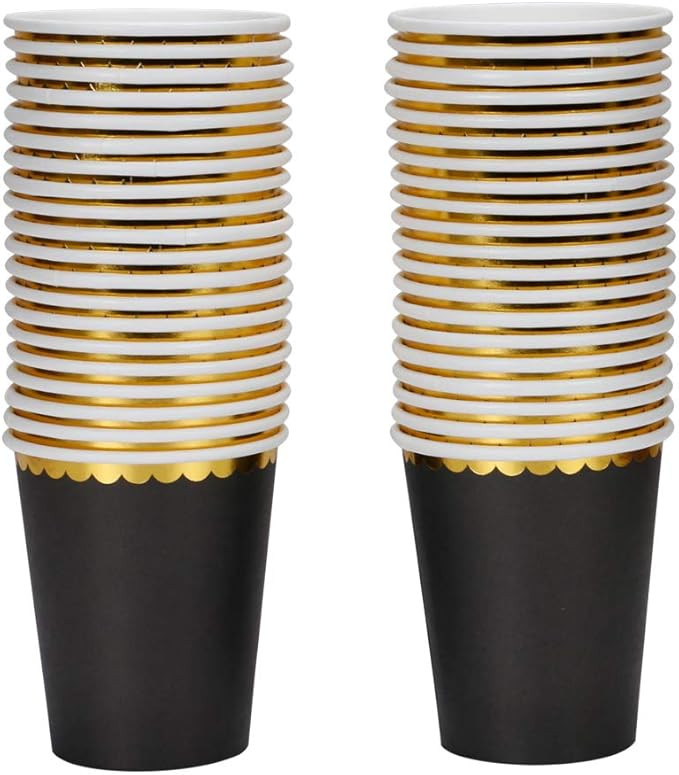 Black Party Paper Cups with Gold Border,Disposable Gold Foil Paper Cups Bulks 9 oz, 40 pcs for Co... | Amazon (US)