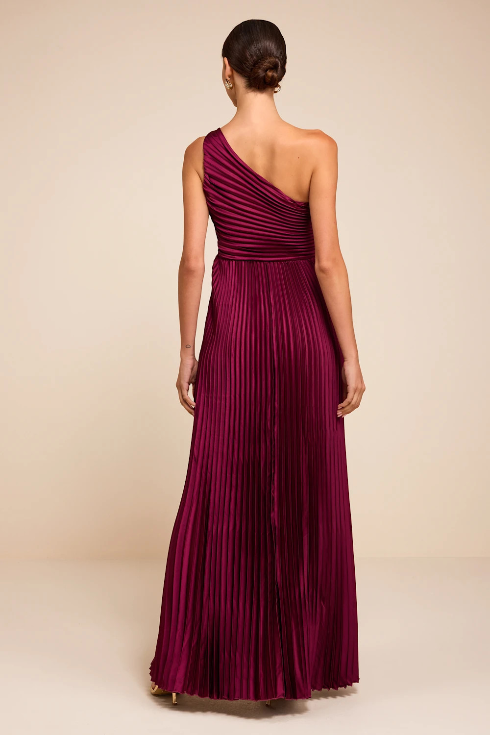 Adaya Magenta Satin Pleated One-Shoulder Maxi Dress | Lulus