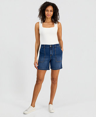 Women's High-Rise Utility Pocket Denim Shorts | Macy's