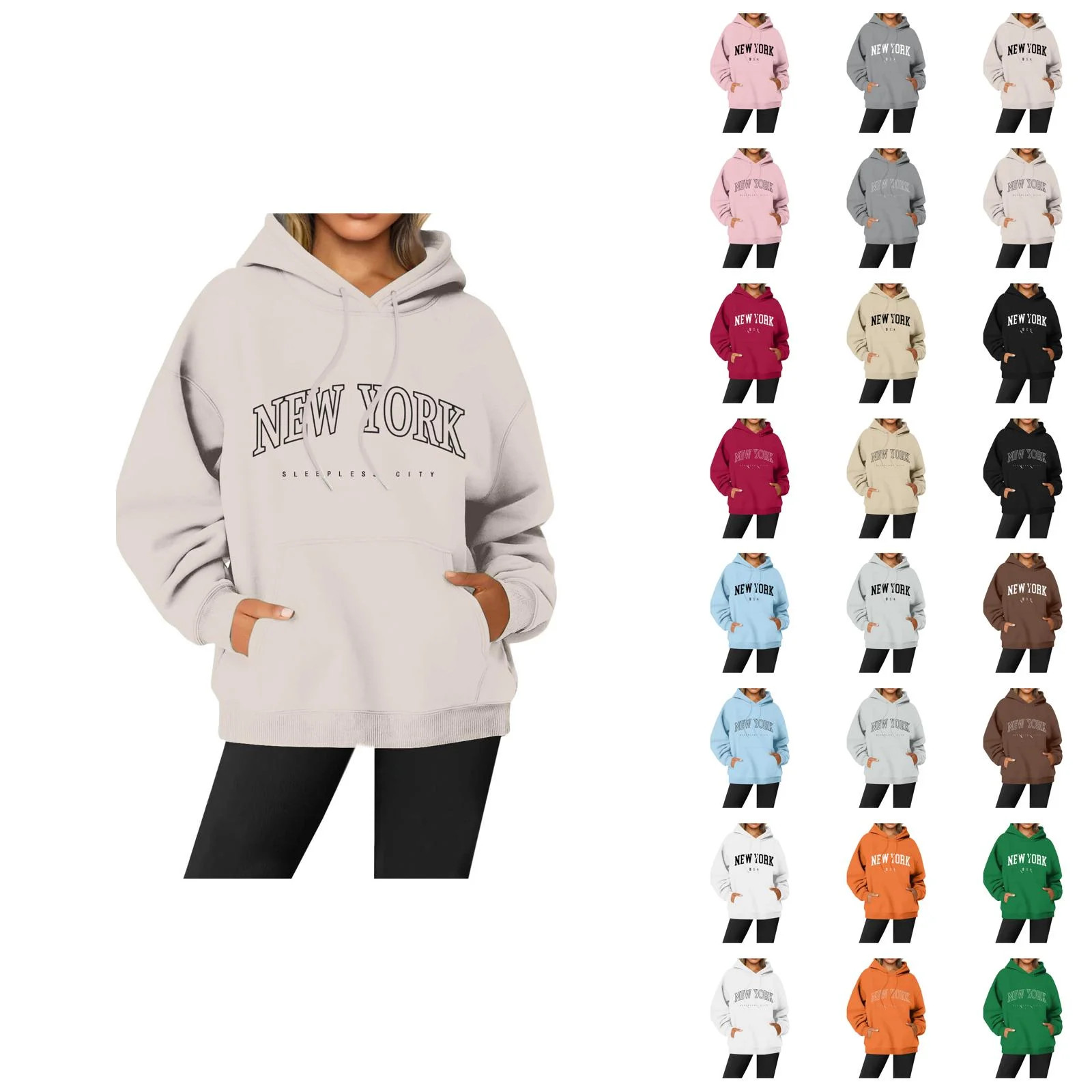 New York Hoodies for Women Fall Winter Long Sleeve Graphic Hooded Sweatshirt with Pockets Streetw... | Walmart (US)