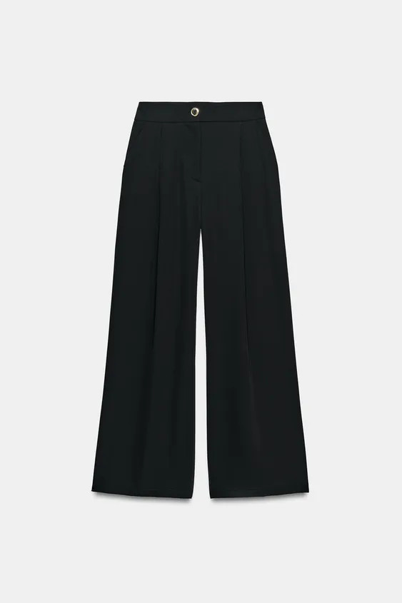 PALAZZO TROUSERS WITH GOLD BUTTON | Zara UK