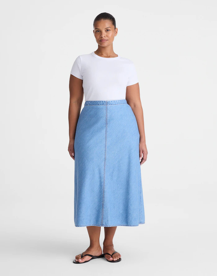 Plus Airy Denim Slip Midi Skirt | Madewell