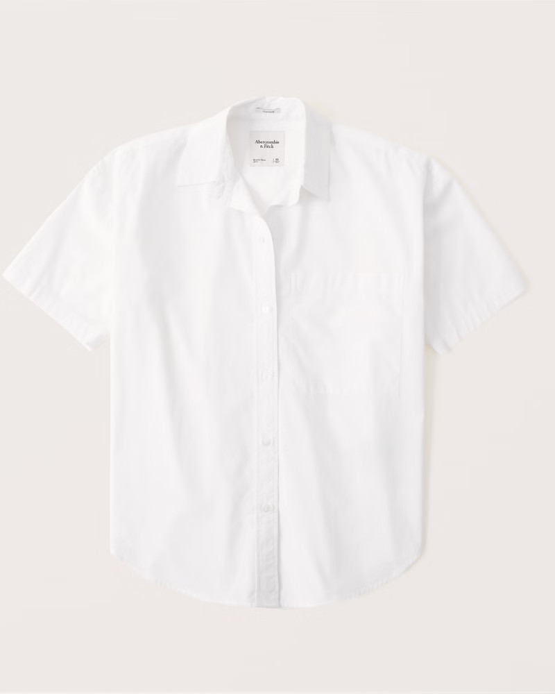 Women's Oversized Short-Sleeve Poplin Button-Up Shirt | Women's Tops | Abercrombie.com | Abercrombie & Fitch (US)