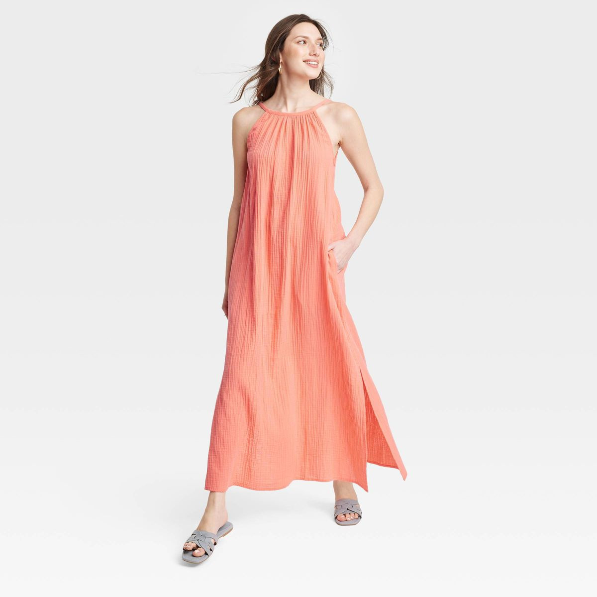 Women's Scoop Back Maxi Shift Dress - Universal Thread™ Coral Red M | Target