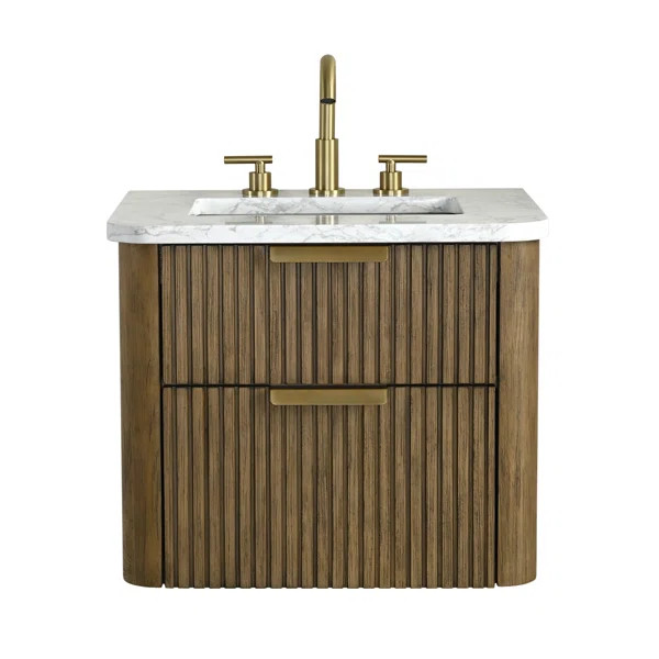Liljan 24'' Wall-Mounted Single Bathroom Vanity with Engineered Stone Top | Wayfair North America