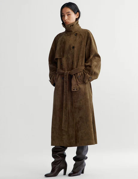 Khaki Brown Suede Trench Coat | Pixie Market