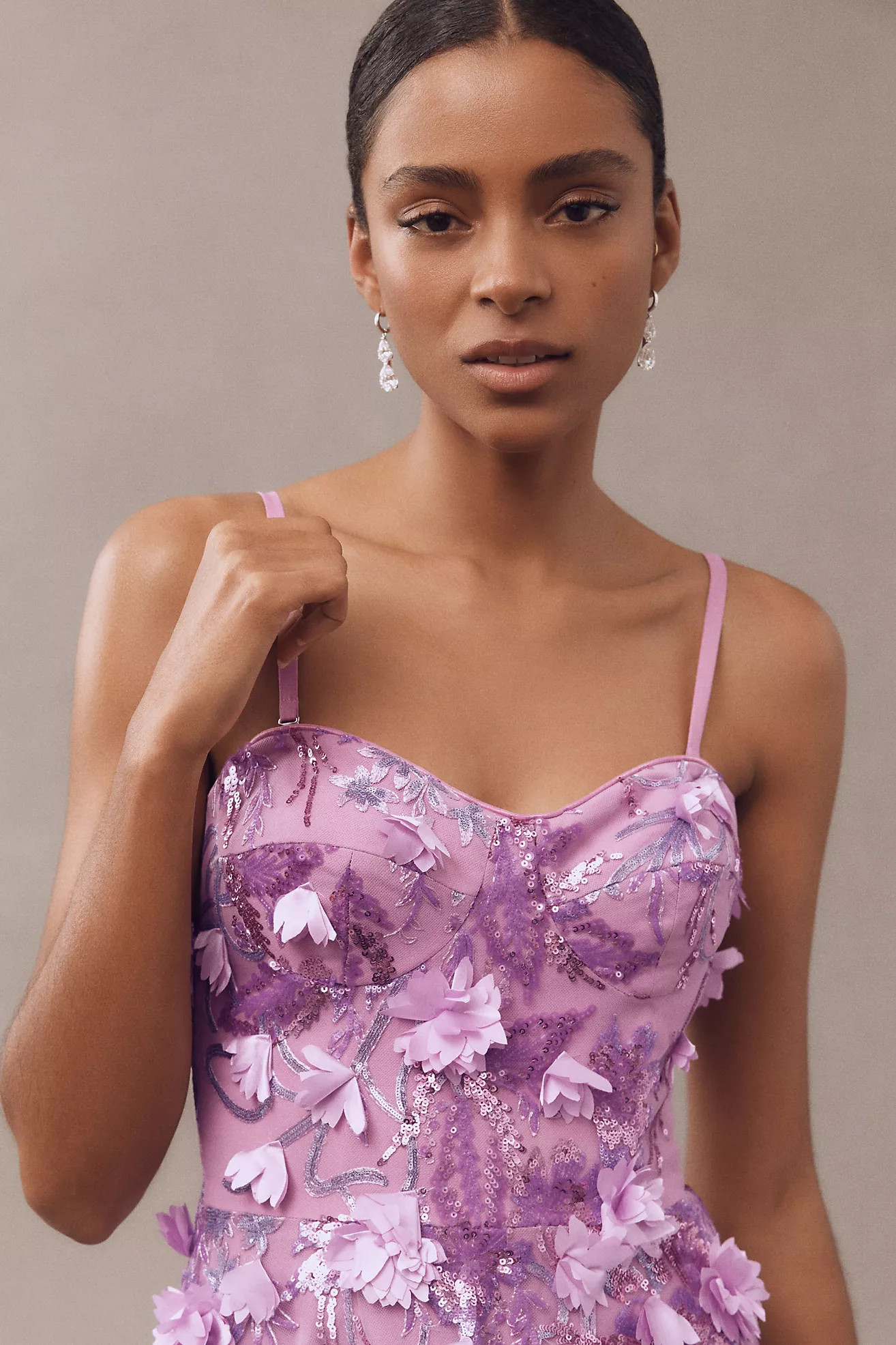 Dress The Population Melissa Strapless Sequin Floral Appliqué Maxi Dress | Anthropologie (US)