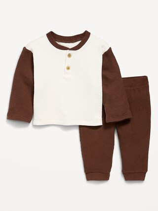Long-Sleeve Waffle-Knit Henley Top and Pants Set for Baby | Old Navy (US)