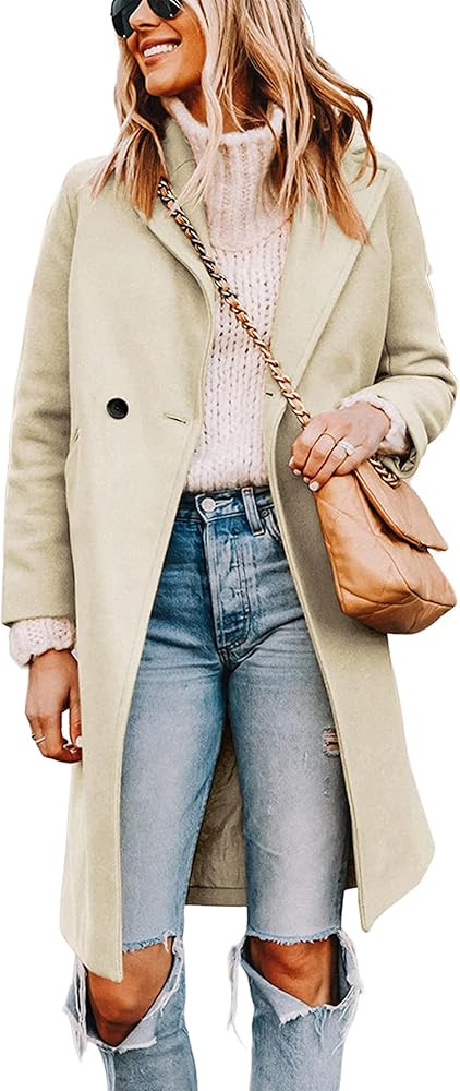 Tanming Women's Notch Lapel Double Breasted Wool Blend Mid Long Pea Trench Coat | Amazon (US)