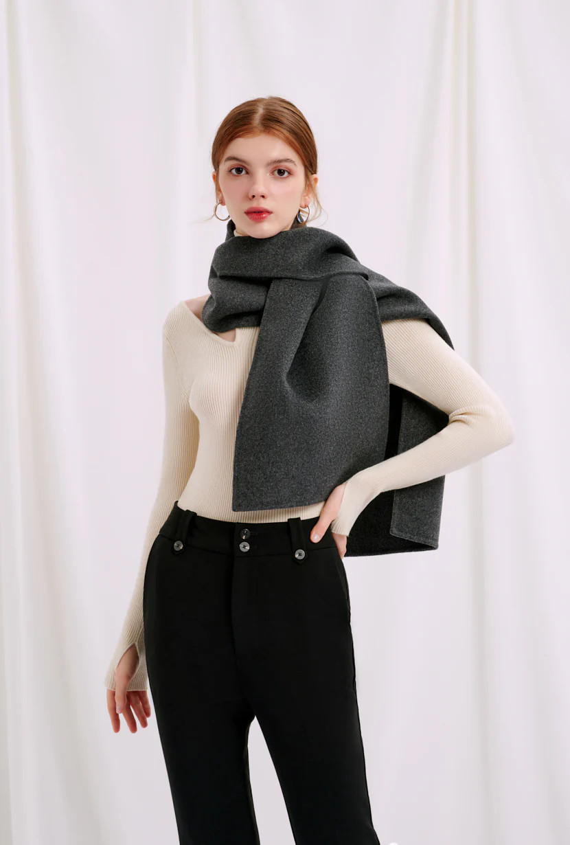 Thea Reversible Wool Scarf - Charcoal | Petite Studio NYC