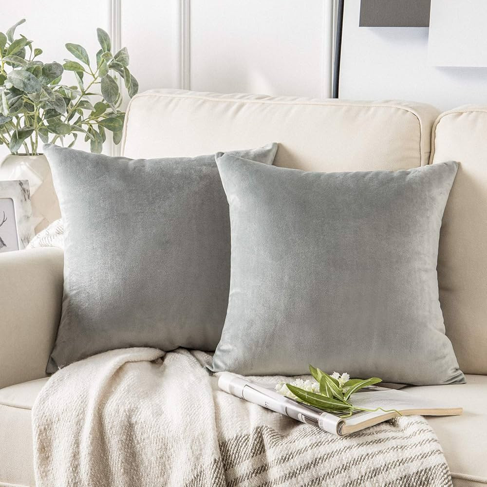 Phantoscope Pack of 2 Velvet Decorative Throw Pillow Covers Soft Solid Square Cushion Case for Couch | Amazon (US)