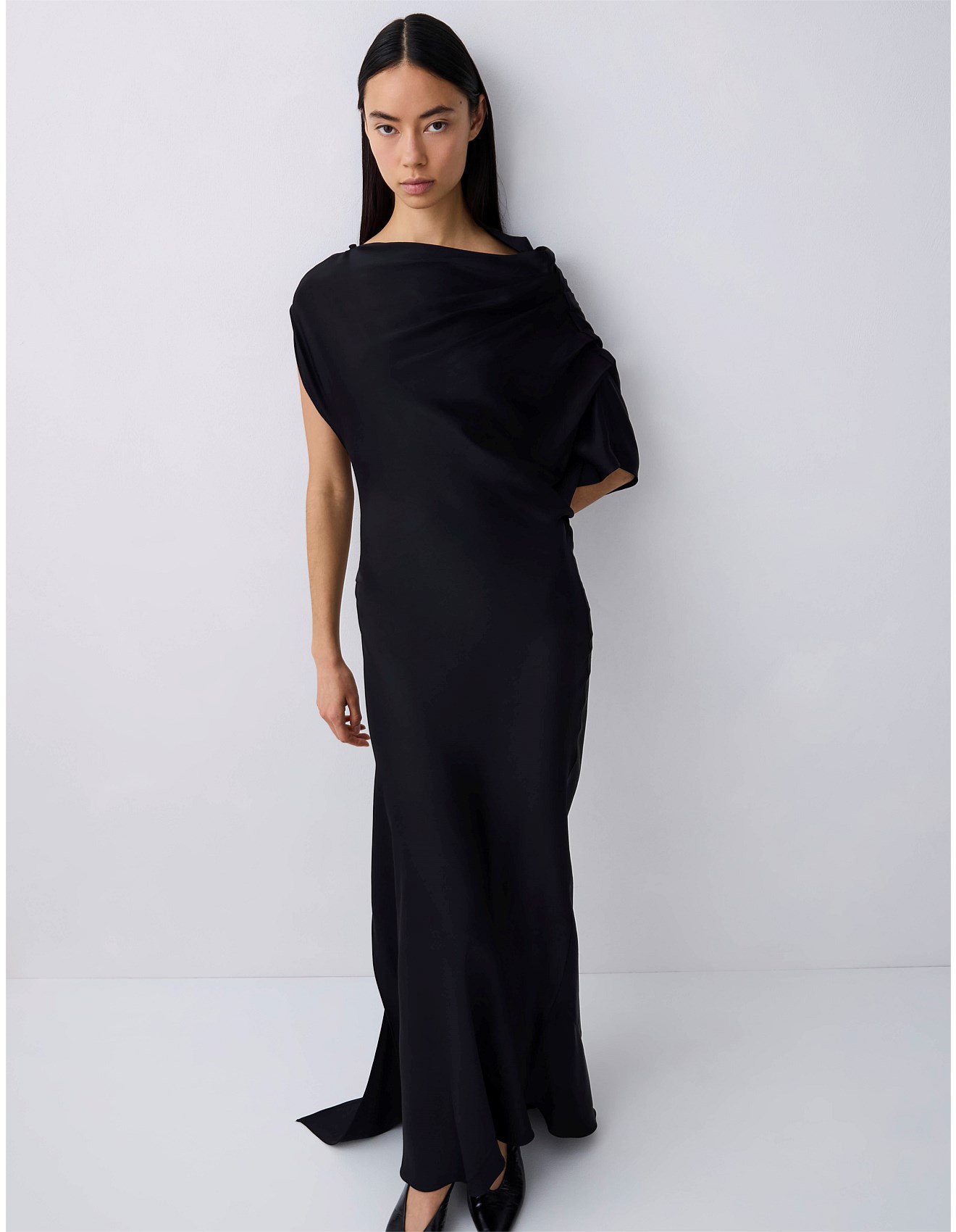 BLACK SATIN CREPE DECODE DRESS | David Jones (Australia & New Zealand)