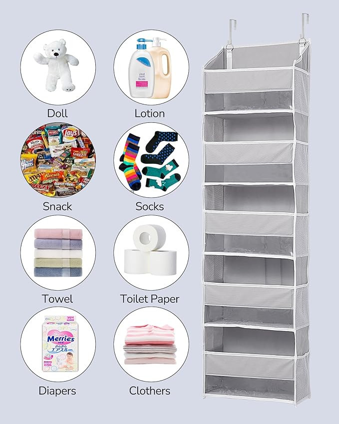 ULG 1 Pack Over Door Organizer with 5 Large Pockets 10 Mesh Side Pockets, 44 lbs Weight Capacity ... | Amazon (US)