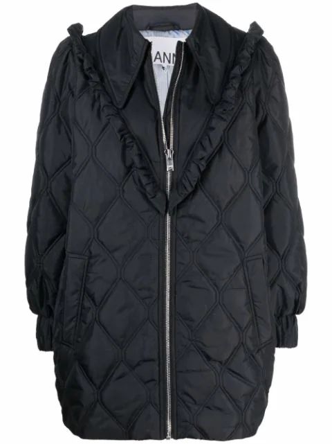 GANNI balloon-sleeve Recycled Ripstop Quilted Jacket - Farfetch | Farfetch Global