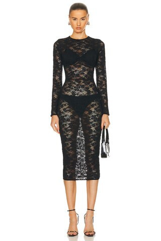 fleur du mal Le Stretch Multifit Lace Long Sleeve Dress in Black | FWRD 