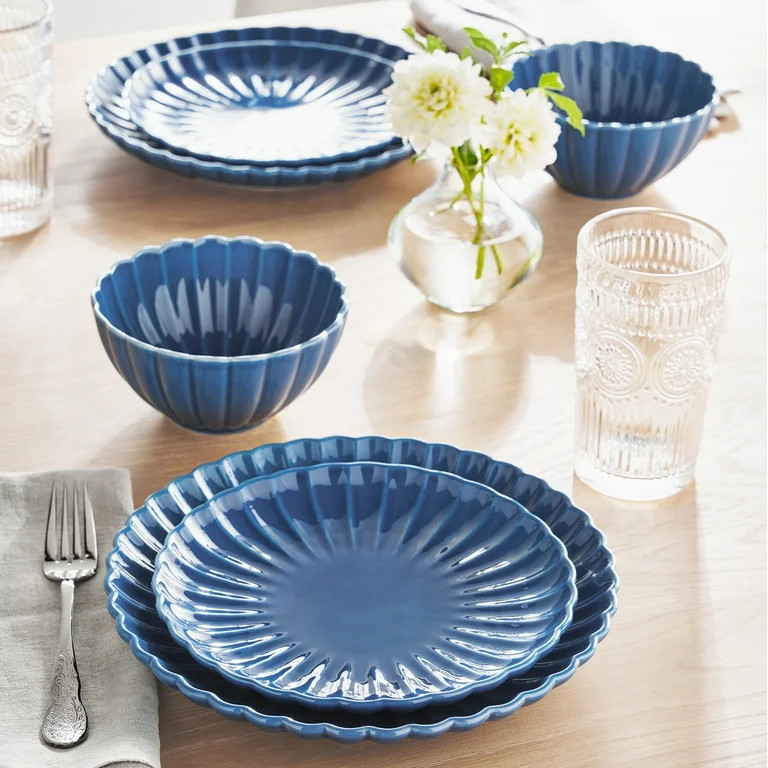 The Pioneer Woman Colette 12-Piece Stoneware Dinnerware Set, Blue | Walmart (US)