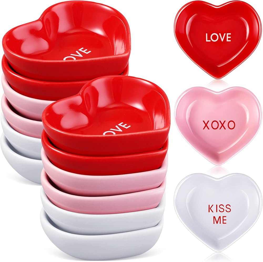 Hushee 12 Pcs Valentine's Day Heart Shaped Side Dish Bowl Ceramic Seasoning Dishes Soy Dipping Sa... | Amazon (US)