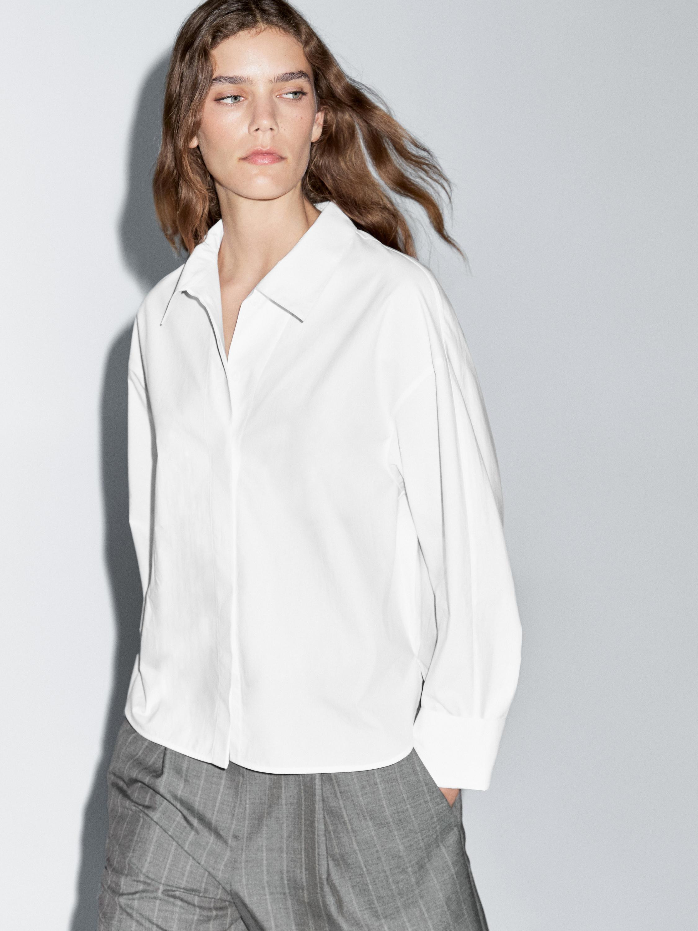 Loose-fitting 100% cotton poplin shirt | Massimo Dutti US