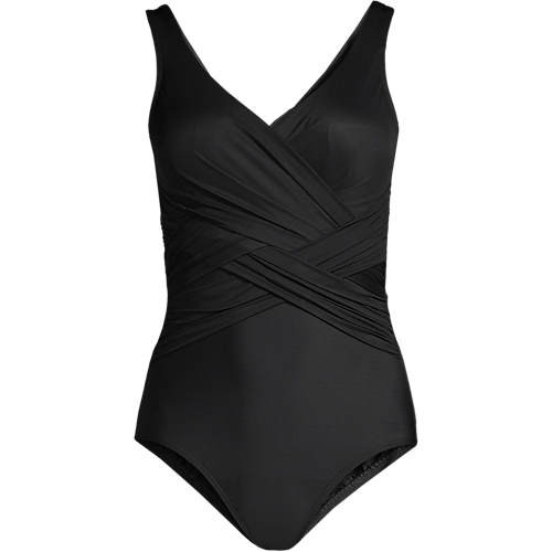 Women's SlenderSuit Tummy Control Chlorine Resistant V-neck Wrap One Piece Swimsuit | Lands' End (US)