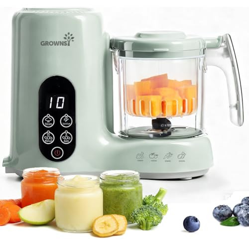 Grownsy Baby Food Maker with Steam Basket, One Step Baby Food Processor Steamer Puree Blender Grinder Mills Machine, Auto Cooking Grinding and Sterili-zing for Healthy Homemade Baby Food, Green | Amazon (US)
