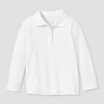 Toddler Girls' Long Sleeve Interlock Uniform Polo Shirt - Cat & Jack™ White | Target