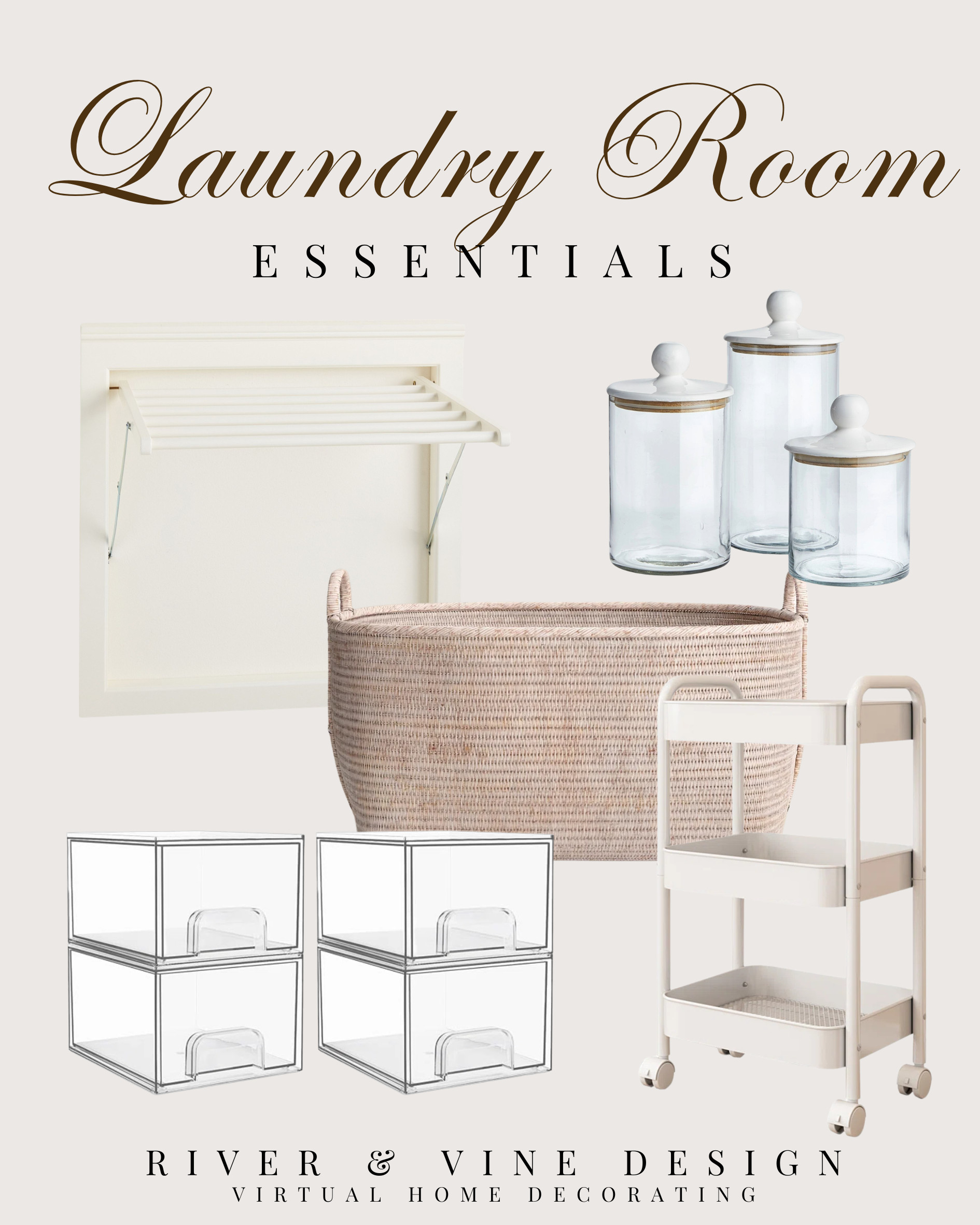 Laundry room essentials that make the space work harder and look better. Think wall-mounted drying rack, glass storage canisters, woven laundry basket, clear organizer bins, and a slim rolling cart for detergents, stain removers, dryer sheets, and everyday laundry supplies. These are the pieces that help turn a cluttered utility room into a functional, organized laundry space.

Save this for your next laundry room refresh. I may receive a commission from qualifying purchases.

laundry room essentials, laundry room organization, laundry storage, drying rack, glass canisters, woven basket, clear storage bins, rolling cart, utility room organization, small laundry room ideas 

 #LTKHome