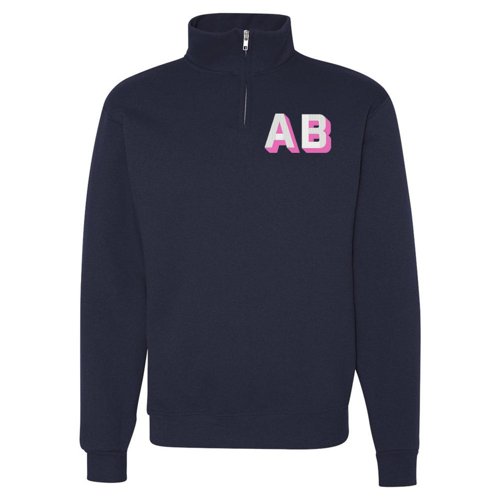 Shadow Block Letters Quarter Zip Sweatshirt | United Monograms