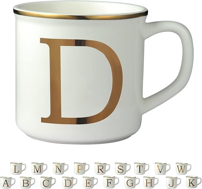 Miicol Micorave Safe Gold Initials 16 oz Large Monogram Ceramic Coffee Mug Tea Cup for Office and... | Amazon (US)