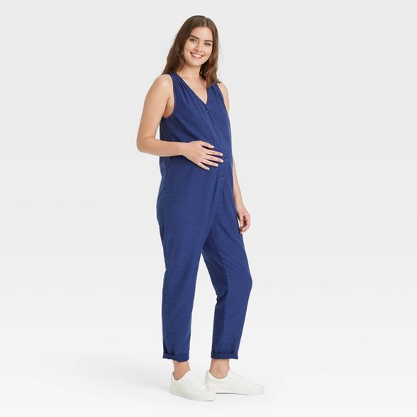 The Nines by HATCH™ Sleeveless Twill Button-Front Maternity Jumpsuit Blue | Target