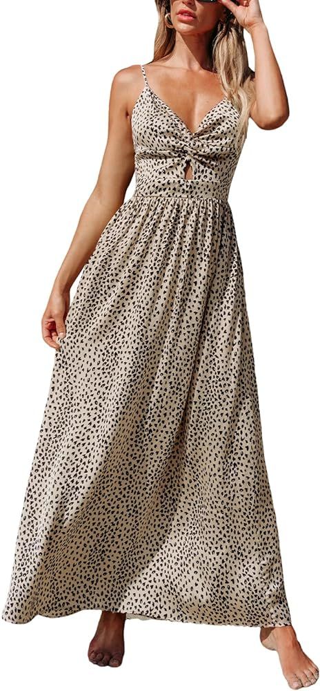 CUPSHE Women's Maxi Dress Floral Print Twisted V Neck Sleeveless Long Dress Summer Casual Dress | Amazon (US)