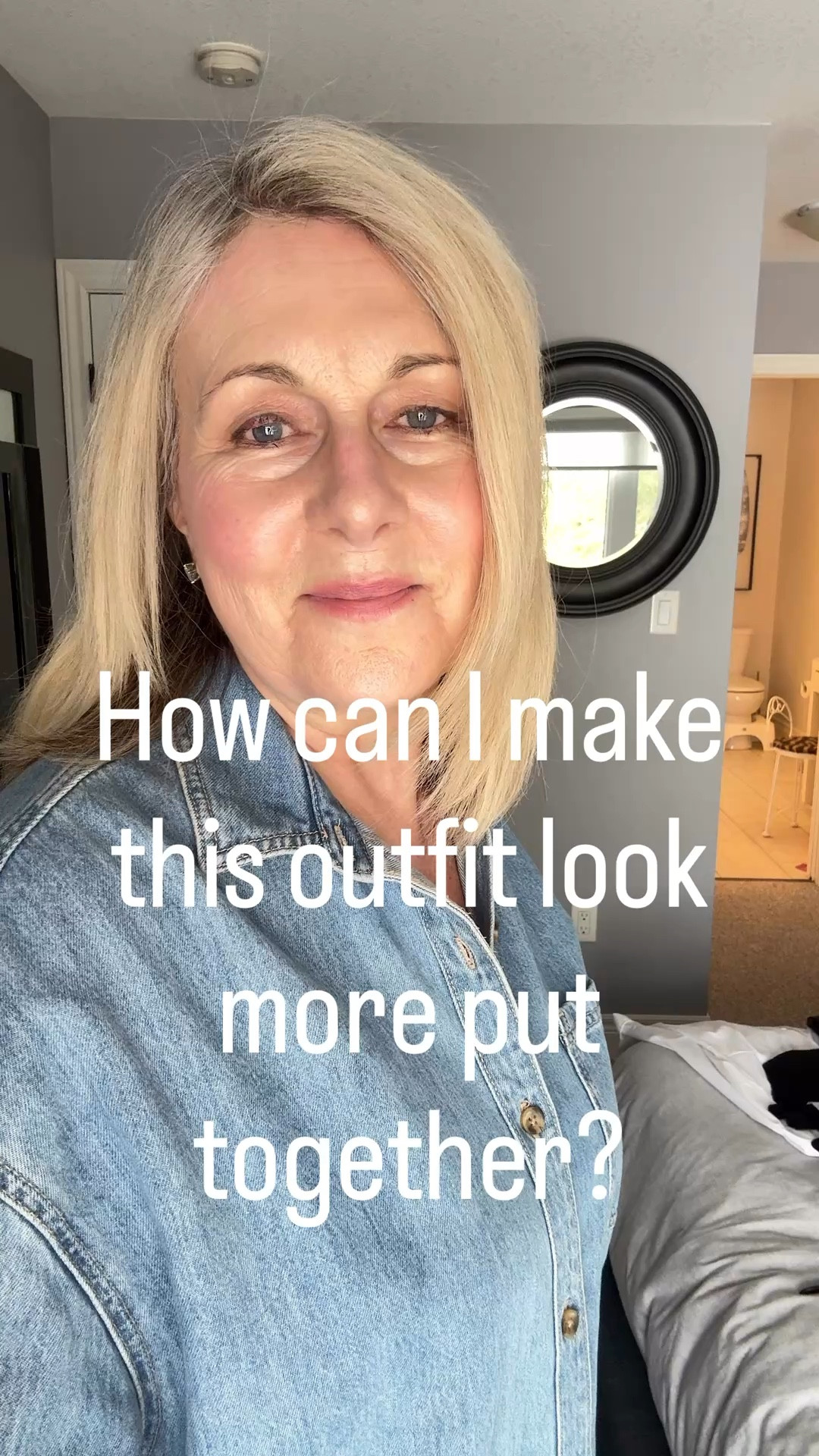 How can I make this outfit look more put together?
Firstly tuck in the shirt, add a belt.  When you pick the right accessories it can take a boring outfit and elevate it. I love a chunky bold necklace it just makes it pop. I added a cardigan to tie everything together. Black pants, black shoes, black cardigan. Brown belt brown purse. 

#LTKover50style #LTKmidsize