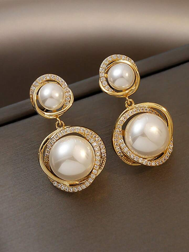 topshiny 1 Pair French Pearl Earrings, Korean Niche Luxury Sense Earrings, Personality Retro Earr... | SHEIN