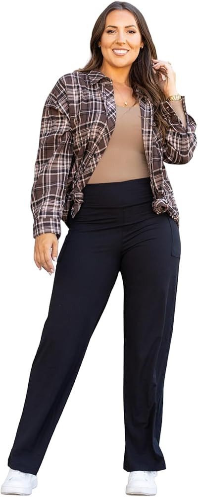 JULIA ROSE Women's Wide Leg Pants with Pockets, High Waist, Black, Polyester Spandex Blend | Amazon (US)