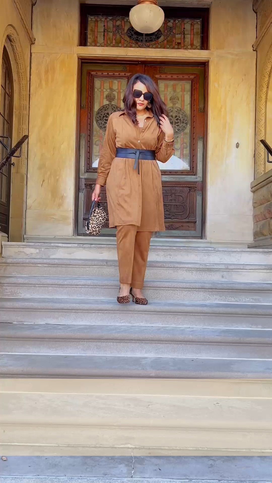 Obsessed with this fall look . I styled the dress as a jacket and paired it with the faux suede Juliet ankle pants — so comfy and chic. Bonus: it’s all on sale right now