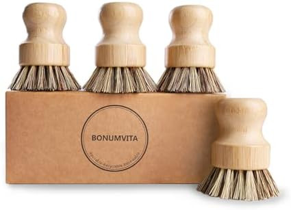 Bamboo Dish Brush Set,4 Pack Kitchen Palm Pot Brush with Union Fiber, Natural Bamboo Dish Scrub B... | Amazon (US)