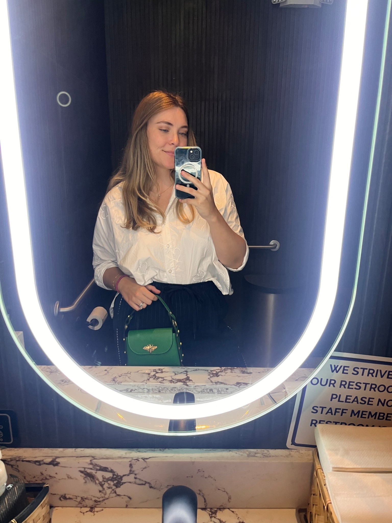 All you can eat sushi 🤝🏻 elegant pin stripe pant (with an electric waist)
This button down is combining my love for all things embroidered, hearts, white on white stitches, and supporting a local dallas small business - find this cute white heart embroidered shirt at Elements on Lovers!  

#LTKStyleTip #LTKItBag #LTKWorkwear