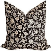 Black Floral Block Print Pillow Cover, Designer Pillows, Hackner Home | Etsy (US)