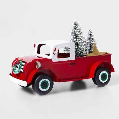 Large Metal Truck with Tree Decorative Figurine Red - Wondershop™ | Target