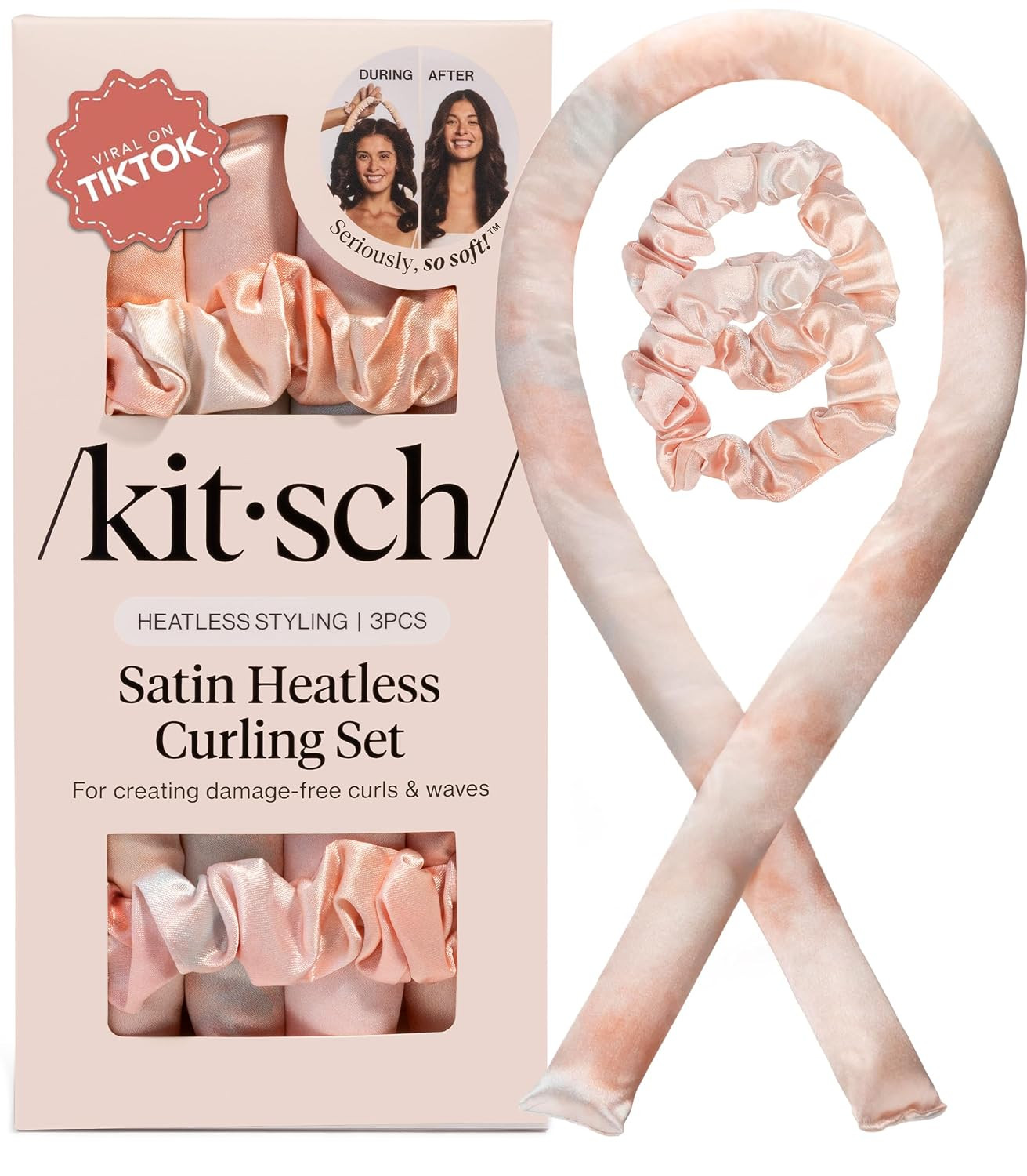 Kitsch Satin Heatless Curling Set - Heatless Hair Curlers to Sleep in - Heatless Curls Overnight - Heatless Curling Rod - No Heat Curls Overnight - Overnight Blowout Rods - Soft Hair Rollers - Sunset | Amazon (US)