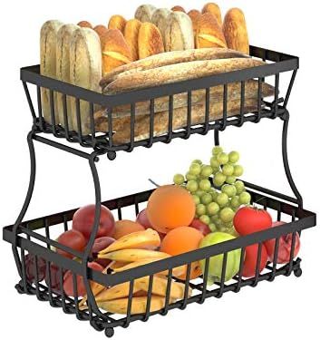Apsan 2 Tier Fruit Storage Basket Countertop for Kitchen, Bread Vegetable Fruit Basket Bowl Stand... | Amazon (US)