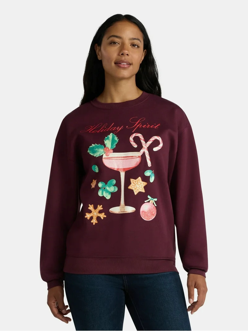 Christmas Women's Holiday Spirit Graphic Sweatshirt with Long Sleeves, Sizes XXS-XXL | Walmart (US)