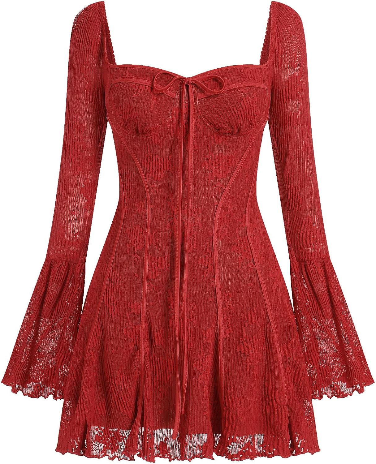 Women's Short Corset Y2k Mini Dress Long Sleeve Low Cut Lace Dress Vintage Solid Floral Party Dresses | Amazon (US)