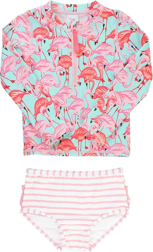 RuffleButts® Baby/Toddler Girls Long Sleeve Rash Guard 2 Piece Swimsuit Set w/UPF 50+ Sun Protec... | Amazon (US)