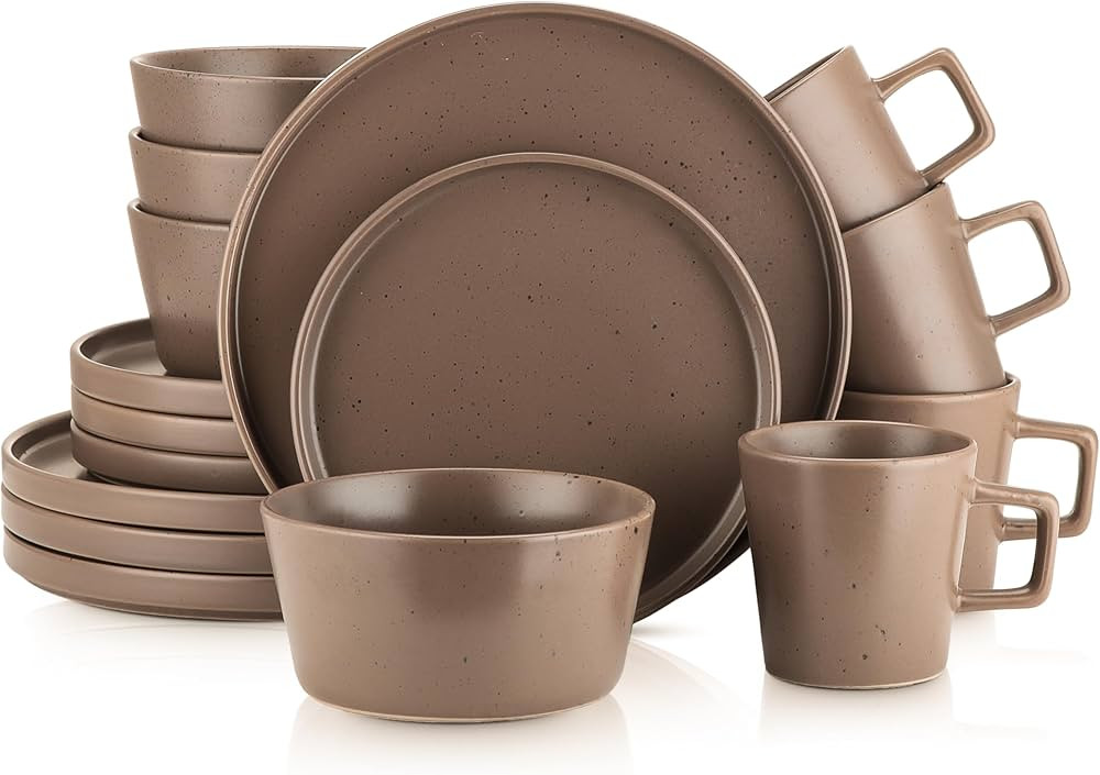 Stone Lain Coupe Dinnerware Set, Service For 4, Matte Brown | Amazon (US)
