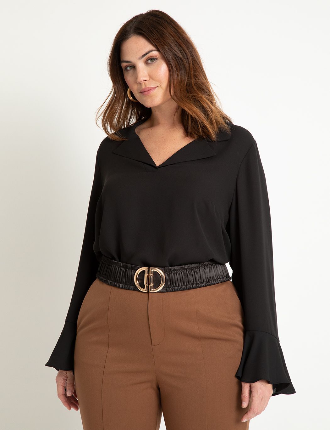 Wide Waist Ruched Waist Belt with Half Circle Buckles | Eloquii