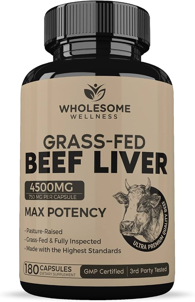 Grass Fed Desiccated Beef Liver Capsules (180 Pills, 750mg Each) - Natural Iron, Vitamin A, B12 f... | Amazon (US)
