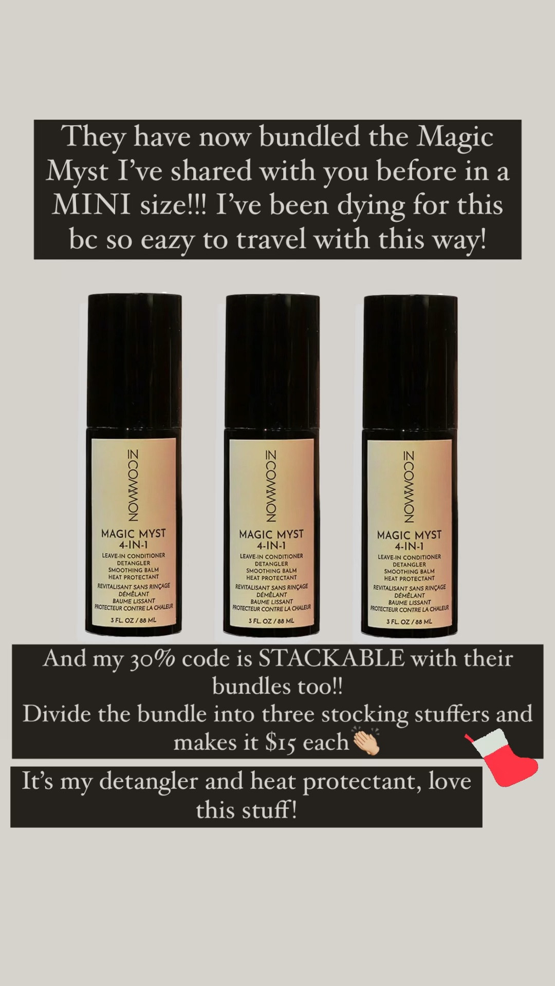 My ride or die 
Detangler, heat, protectant, leave in conditioner!
They’ve now made holiday bundles 
and my 30% off code is stackable with these bundles 
Code CINDYS30

I’ve been waiting for this mini size because it’s so easy to travel with. You could break this one apart and have three $15 stocking stuffers. 

#LTKGiftGuide #LTKCyberWeek #LTKHoliday