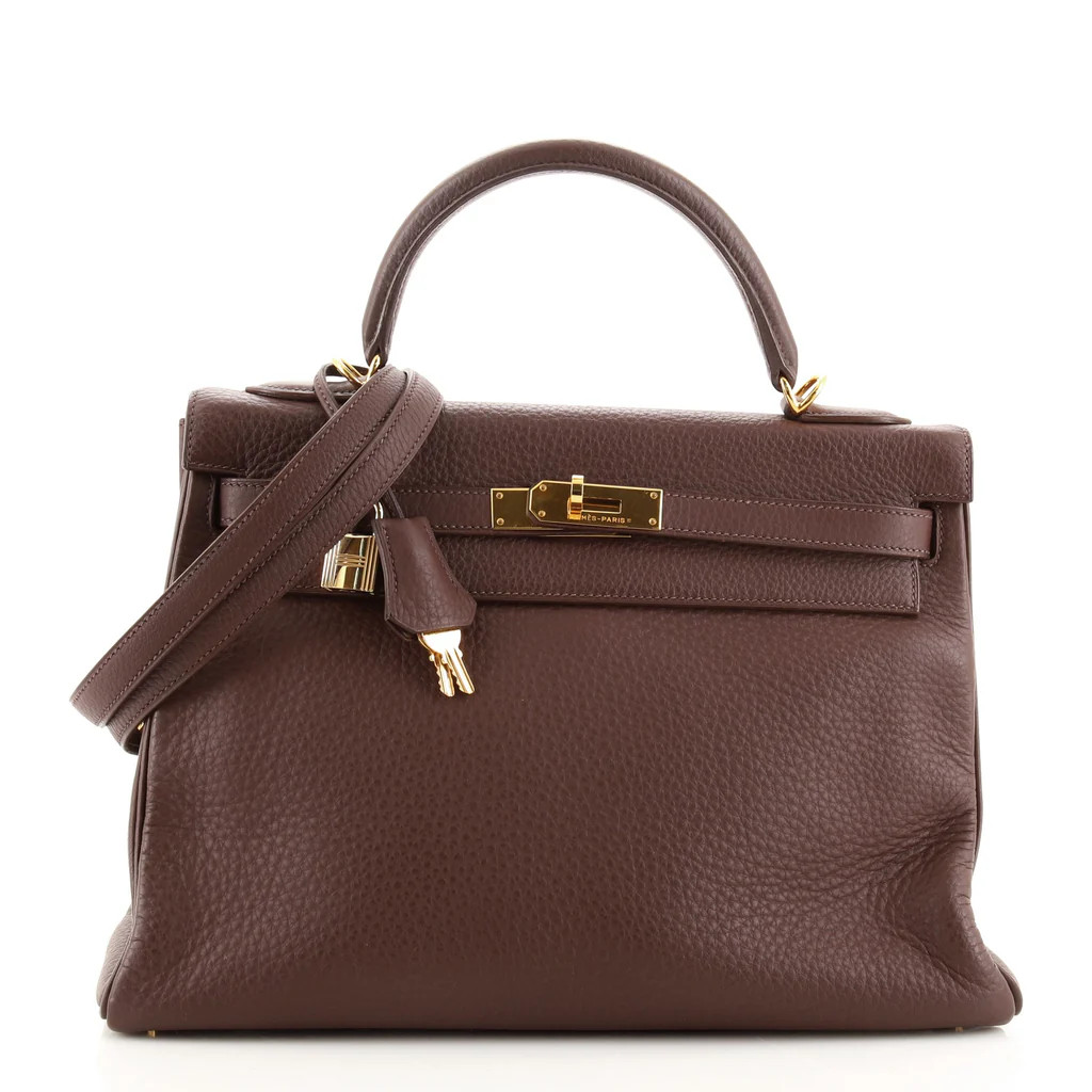 Kelly Handbag Havane Clemence with Gold Hardware 32 | Rebag