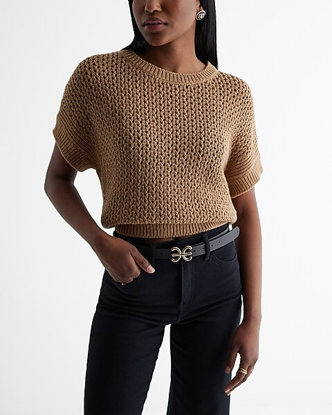 Open Stitch Short Sleeve Sweater | Express